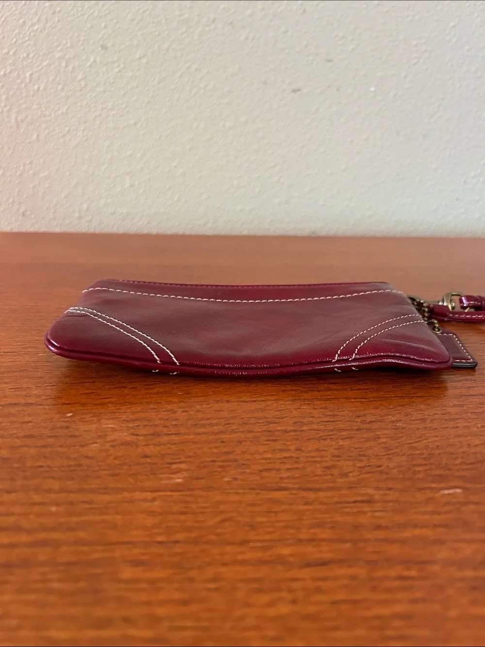 Coach Patent Leather Wristlet Clutch in Deep Burgundy